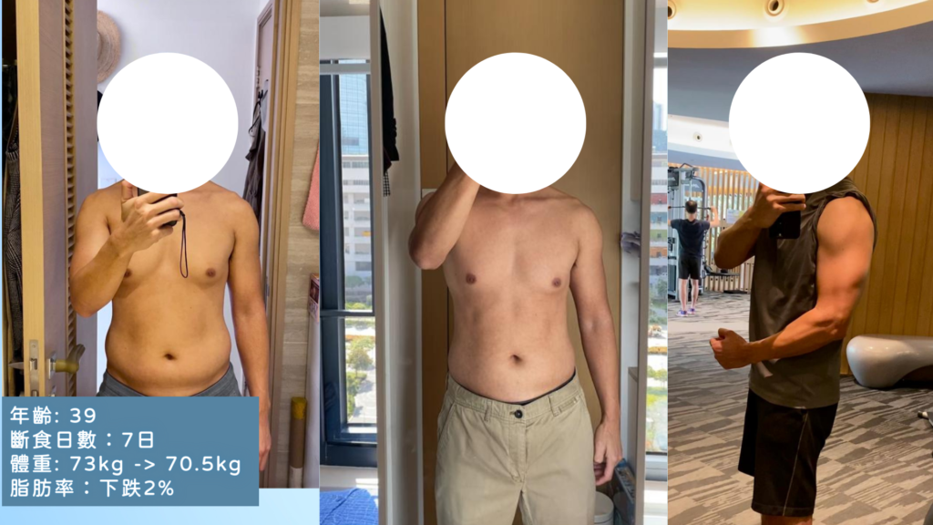 39歲男士透過醫學斷食後減了2.5kg及2%體脂
